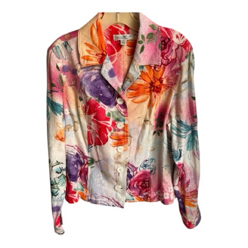 Coldwater Creek Floral Linen Lightweight Jacket Size 12